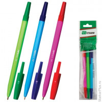 Ручки шариковые СТАММ "049", набор 3 шт., толщина письма 1 мм, европодвес (синяя, красная, зеленая), РШ06, Ассорти ассорти