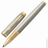 Ручка-роллер PARKER "IM Premium Warm Silver GT", корпус серебристый, анодированный алюминий, позолоченные детали, 1931686, черная