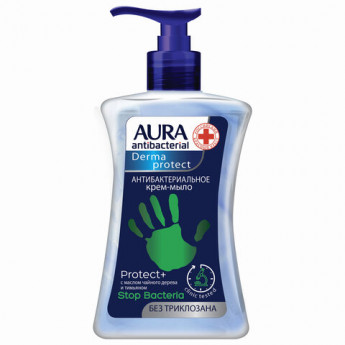 Мыло-крем антибактериальное 250 мл AURA DERMA PROTECT "Чайное дерево и прополисом", дозатор, 9963
