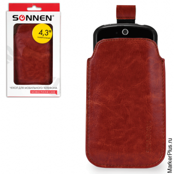Чехол для телефона SONNEN, кожзаменитель, M, 130x70x10 мм, универсальный, коричневый, 261963