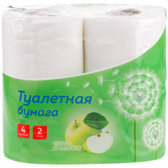 Бумага туалетная OfficeClean 2-слойная, 4шт., тиснение, белая, яблоко, комплект 4 шт