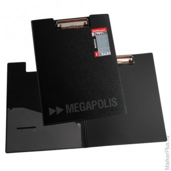 Папка-планшет ERICH KRAUSE "Megapolis", А4, с верхним прижимом и крышкой, черный пластик, 1,3 мм, 3873