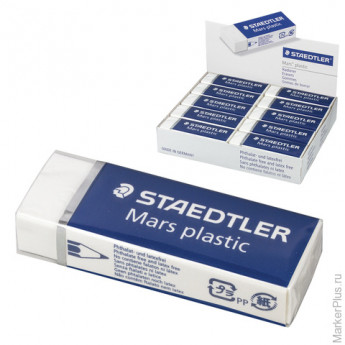 Резинка стирательная STAEDTLER (Штедлер), Премиум "MARS PLASTIC", 65x23x13 мм, картонный держатель, белая, 526 50