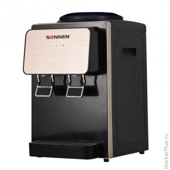 Кулер для воды SONNEN TSE-02BP, настольный, НАГРЕВ/ОХЛАЖДЕНИЕ ЭЛЕКТРОННОЕ, 2 крана, черный/бежевый, 455621