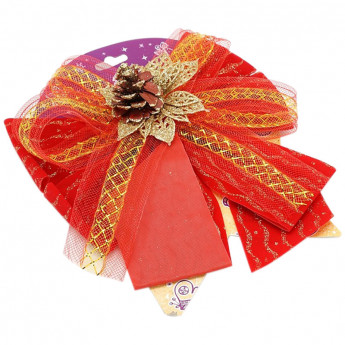 Бант Яркий праздник "Бабочка", 240мм, красный с украшением, ткань