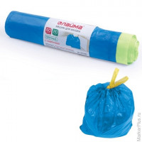 Мешки для мусора с завязками 60 л, синие, в рулоне 20 шт., прочные, ПНД 12 мкм, 55х62 см, LAIMA, 601397