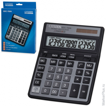 Калькулятор CITIZEN настольный SDC-760N, 16 разрядов, двойное питание, 203x158 мм