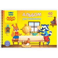 Альбом для рисования 40л., А4, на гребне Мульти-Пульти 'Енот в волшебном мире', с раскраской, 4 шт/в уп