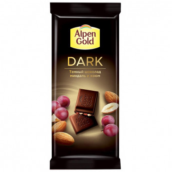 Шоколад Alpen Gold темный с изюмом и миндалем, 80г