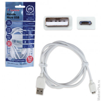 Кабель USB-micro USB 2.0, 1,2 м, BELSIS, для подключения портативных устройств и периферии, белый, B