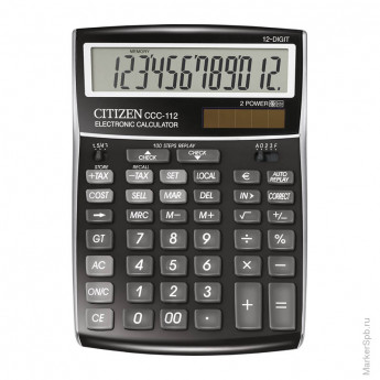 Калькулятор настольный Citizen CCC-112, 12 разр., двойное питание, 155*207*33мм, серебристый