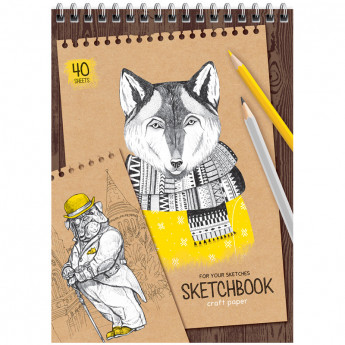 Скетчбук 40л. А5 на гребне ArtSpace 'Craft style', 80г/м2, крафт