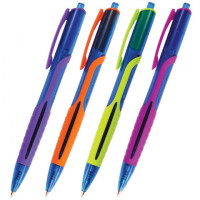 Ручка шариковая масляная автоматическая BRAUBERG Phantom color, узел 0,7 мм, линия 0,35 мм, синяя, 142938, Ассорти, ассорти, 12 шт/в уп