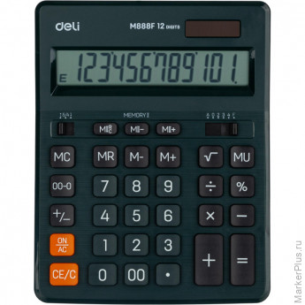 Калькулятор настольн.ПОЛНОРАЗМ. Deli EM888F,12р,дв. пит,202x158мм,темно-зел