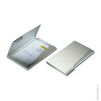 Визитница на 20 визиток 55*90 мм "Business card box", метал, серебристая, с европодвесом