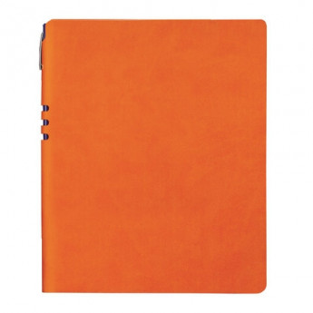 Бизнес-тетрадь BRAUBERG "VIVELLA", А4-, 220x265 мм, кожзам, клетка, 96 листов, ручка, оранжевый, 110961