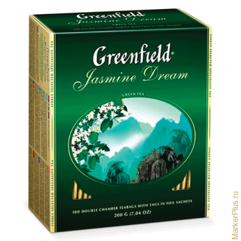 Чай GREENFIELD (Гринфилд) 'Jasmine Dream' ('Жасминовый сон'), зеленый с жасмином, 100 пакетиков в ко