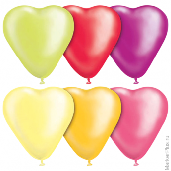 Шары воздушные 10" (25 см), комплект 50 шт., "Сердце", 12 неоновых цветов, в пакете, 1105-0023