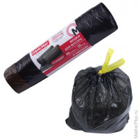 Мешки для мусора с завязками 60 л, черные, в рулоне 20 шт., прочные, ПНД 15 мкм, 60х70 см, ОФИСМАГ, 601398