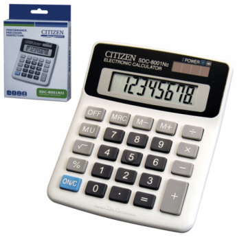 Калькулятор CITIZEN настольный SDC-8001NII, 8 разрядов, двойное питание, 127х107 мм