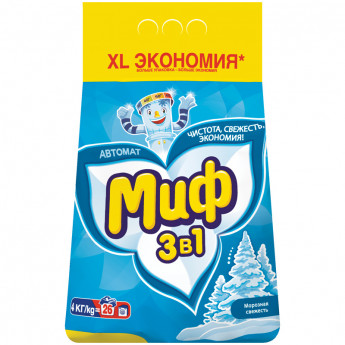 Стиральный порошок для машинной стирки Миф 3в1 'Морозная свежесть', 4кг