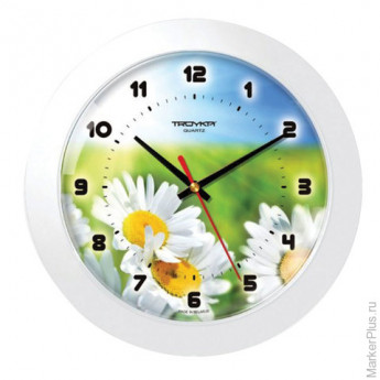 Часы настенные TROYKA 51510532, круг, с рисунком "Ромашки", белая рамка, 30,5х30,5х5,4 см