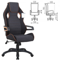 Кресло компьютерное BRABIX Techno Pro GM-003, ткань, черное/серое, вставки оранжевые,
