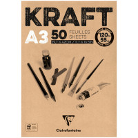 Блокнот для эскизов и зарисовок 50л. А3 на склейке Clairefontaine "Kraft", 120г/м2, верже, крафт