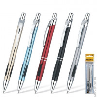 Ручка шариковая BRAUBERG бизнес-класса, корпус ассорти, серебристые детали, резиновые вставки, 1 мм, синяя, 141437