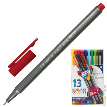 Ручки капиллярные STAEDTLER (Штедлер), набор 13 шт., трехгранные, 0,3 мм, цвета стандартны