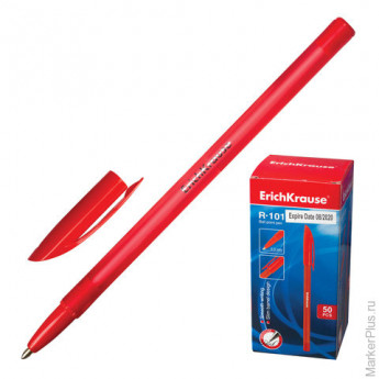 Ручка шариковая ERICH KRAUSE "R-101", корпус тонированный, игольчатый пишущий узел, 0,5 мм, красная, 33513