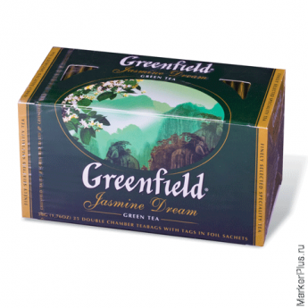 Чай GREENFIELD (Гринфилд) "Jasmine Dream" (Жасминовый сон), зеленый с жасмином, 25 пакетиков в конве