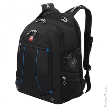 Рюкзак WENGER, универсальный, черный, синие вставки, 32 литра, 36х19х47 см, 3118203408