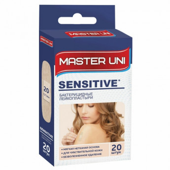 Набор пластырей 20 шт MASTER UNI SENSITIVE, для чувствительной кожи, нетканая основа, ш/к 70187, 0108-003, комплект 20 шт