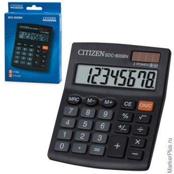 Калькулятор CITIZEN настольный SDC-805BN, 8 разрядов, двойное питание, 125x102 мм