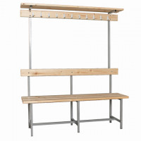 Скамья с вешалкой, спинкой и полкой "СВТ 9", 1760х2000х395 мм, 14 крючков, каркас металлический серый, сиденье дерево