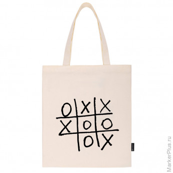Сумка шоппер BRAUBERG PREMIUM, канвас, 40х35 см, на кнопке, карман, бежевый, "Tic-tac-toe", 271902