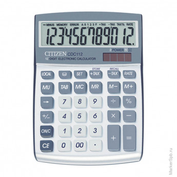 Калькулятор настольный Citizen CDC-112, 12 разр., двойное питание, 130*174*33мм, серый/белый