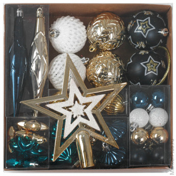 Шары новогодние ёлочные НАБОР 44 предмета "Aurora", бирюзовый/золото, пластик, ЗОЛОТАЯ СКАЗКА, 592173