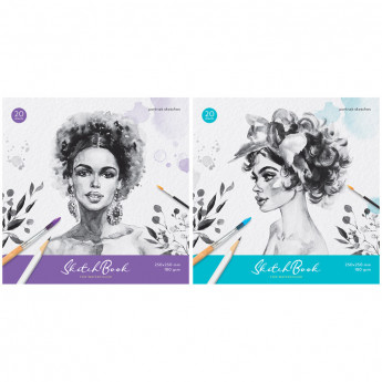 Скетчбук для акварели 20л. 250*250мм на склейке ArtSpace 'Portrait', 180г/м2, ассорти