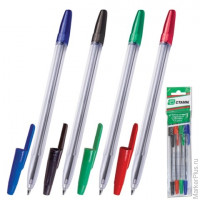 Ручки шариковые СТАММ "Оптима", набор 4 шт., толщина письма 1 мм, европодвес (синяя, черная, красная, зеленая), РО07, комплект 4 шт