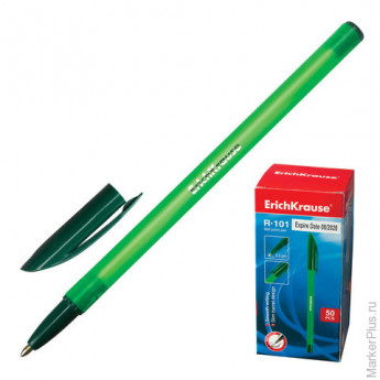 Ручка шариковая ERICH KRAUSE "R-101", корпус тонированный, игольчатый пишущий узел, 0,5 мм, зеленая, 33514