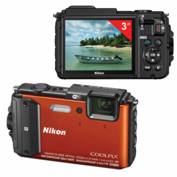 Фотоаппарат компактный NIKON CoolPix AW130, 16 Мп, 5хzoom, 3" ЖК-монитор, Full HD, водонепроницаемый, оранжевый, VNA842E1