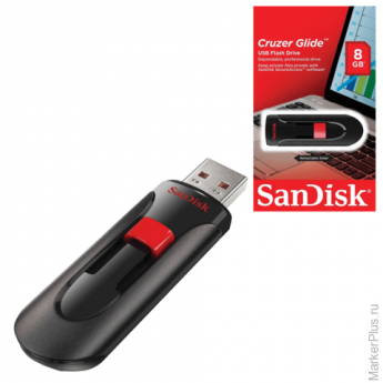 Флэш-диск 8 GB, SANDISK Cruzer Glide, USB 2.0, черный