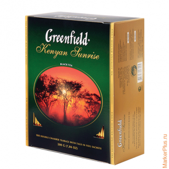 Чай GREENFIELD (Гринфилд) 'Kenyan Sunrise' ('Рассвет в Кении'), черный, 100 пакетиков в конвертах по