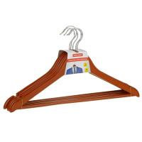 Вешалка-плечики Office Clean, набор 5шт., деревянные, с перекладиной, 45см, цвет вишня, комплект 5 шт