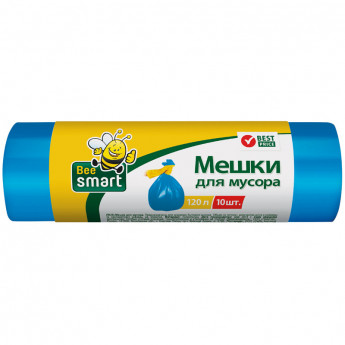 Мешки для мусора 120л BeeSmart ПНД, 65*100см, 12мкм, 10шт, синие, в рулоне, комплект 10 шт