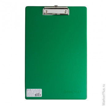 Доска-планшет ОФИСМАГ с верхним прижимом, А4, 23х35 см, картон/ПВХ, зеленая, 225990