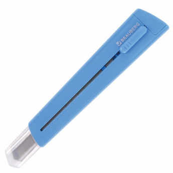Нож канцелярский 9 мм BRAUBERG 'Delta', автофиксатор, цвет корпуса голубой, блистер, 237086