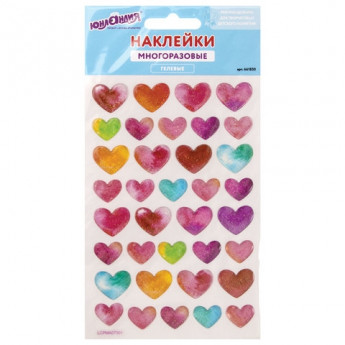 Наклейки гелевые 'Сердца', многоразовые, с блестками, 10х15 см, ЮНЛАНДИЯ, 661830